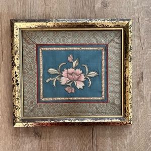 Antique Chinese Embroidered Framed‎ Tapestry Fabric Silk Pink Peony #1